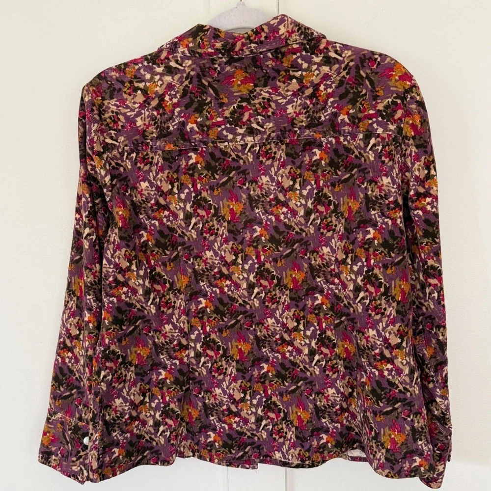 VTG Christopher & Banks‎ Blazer Corduroy Floral Snap Front Purple Petite Large
